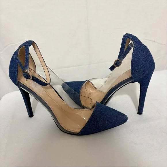 Liliana BB57 women's denim fabric toe pumps. Lucite clear side, a stiletto heel. - Picture 3 of 6